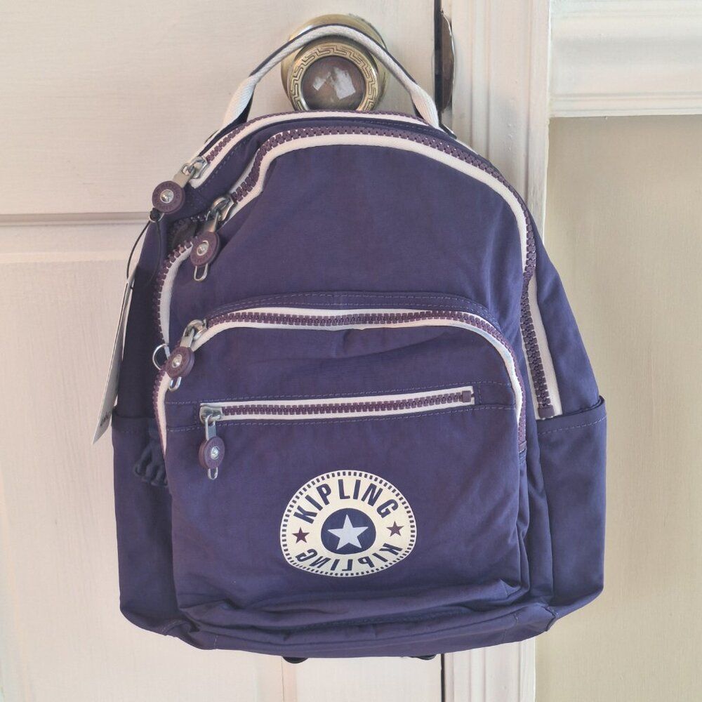 NWT Kipling Seoul Small Backpack Galaxy Blue Rubber Monkey Charm - Picture 11 of 12